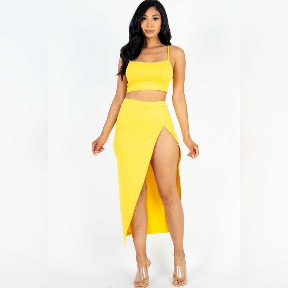 Crop cami & split thigh maxi skirt set